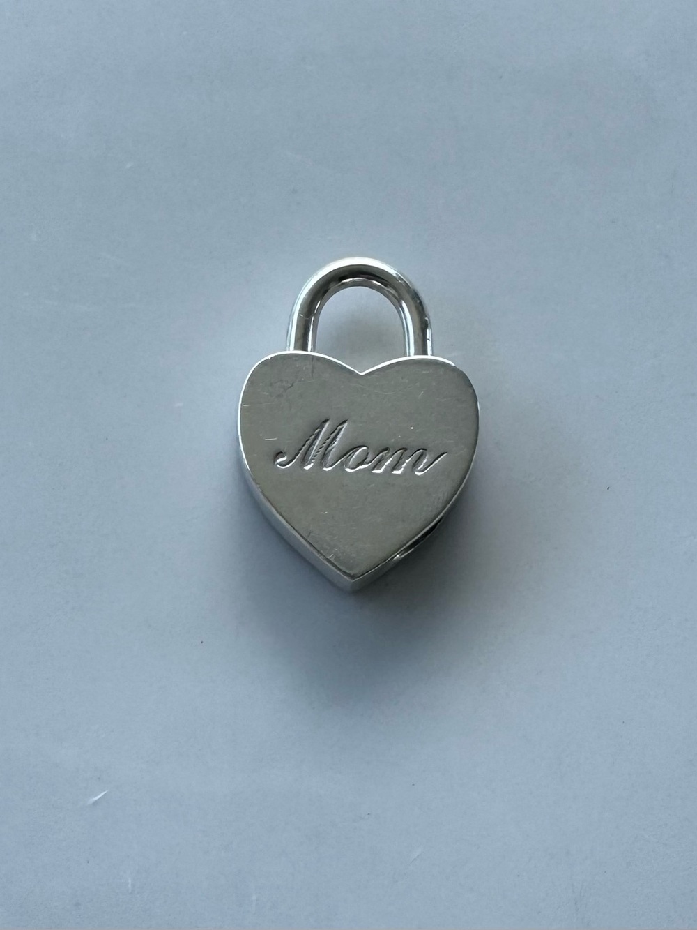 Vintage Tiffany & Co Sterling Silver Heart Padlock Charm - “Mom” Engraved